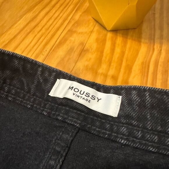 Moussy Vintage Elba Center Press Wide Crop Jean Black Wash Ankle Cotton Fray 28 - Picture 4 of 13